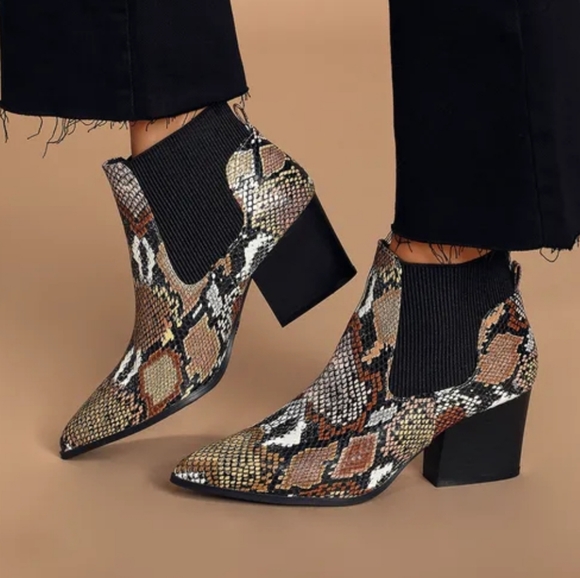 Shoes - Korie Camel Multi Snake Ankle Booties